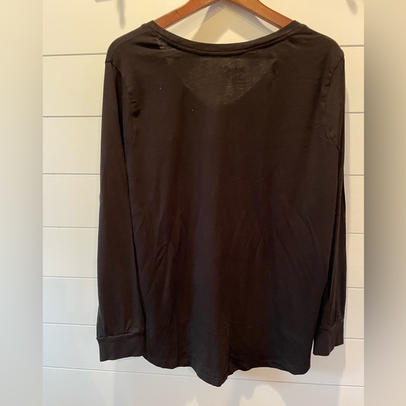 Terra & Sky Black Long Sleeve V Neck Tee 1X Curved Hem - Picture 2 of 5